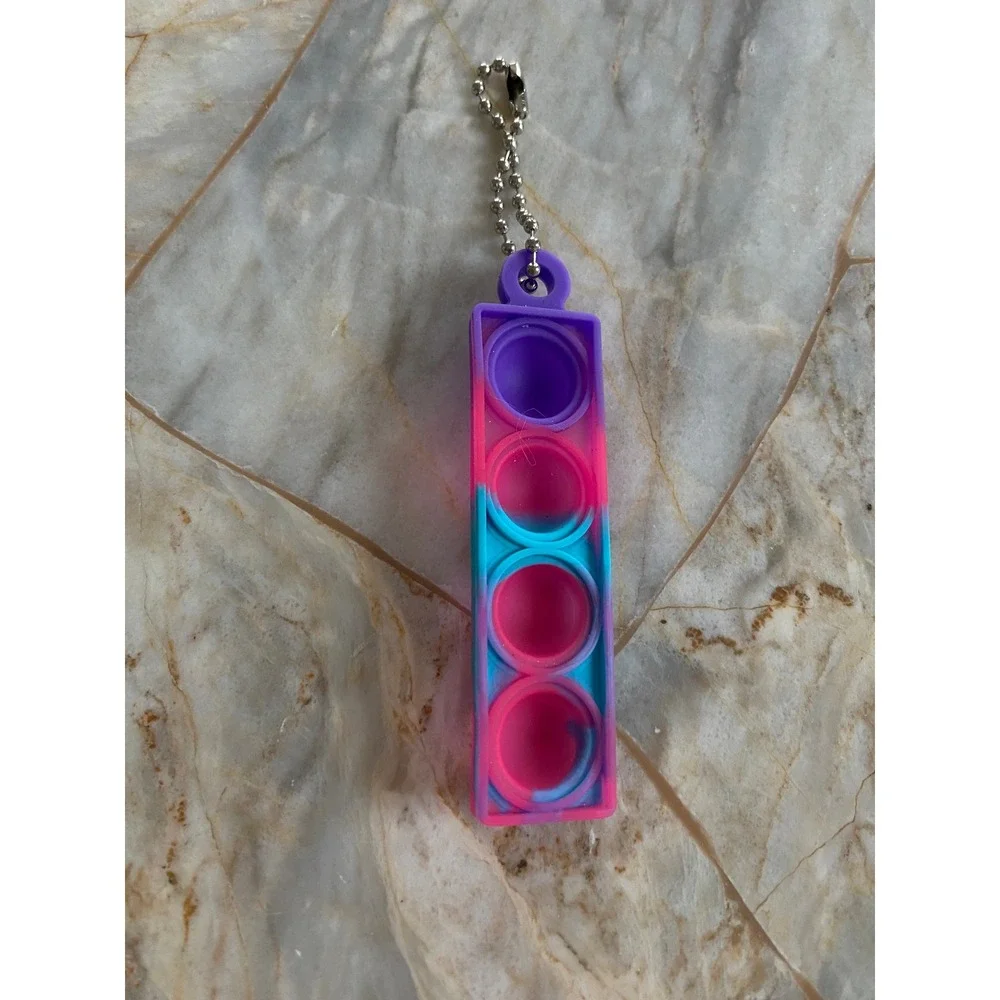Pop It Fidget Toy Keychain Silicone Tie‎ Dye Purple Pink Blue Sensory Stress Toy